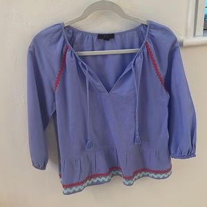 J. Crew Peasant Style Blue Top with Ric Racer Detail Size XXS